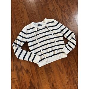 Abercrombie & Fitch Button Front Stripes Knitted Sweater Navy/ White Women M‎